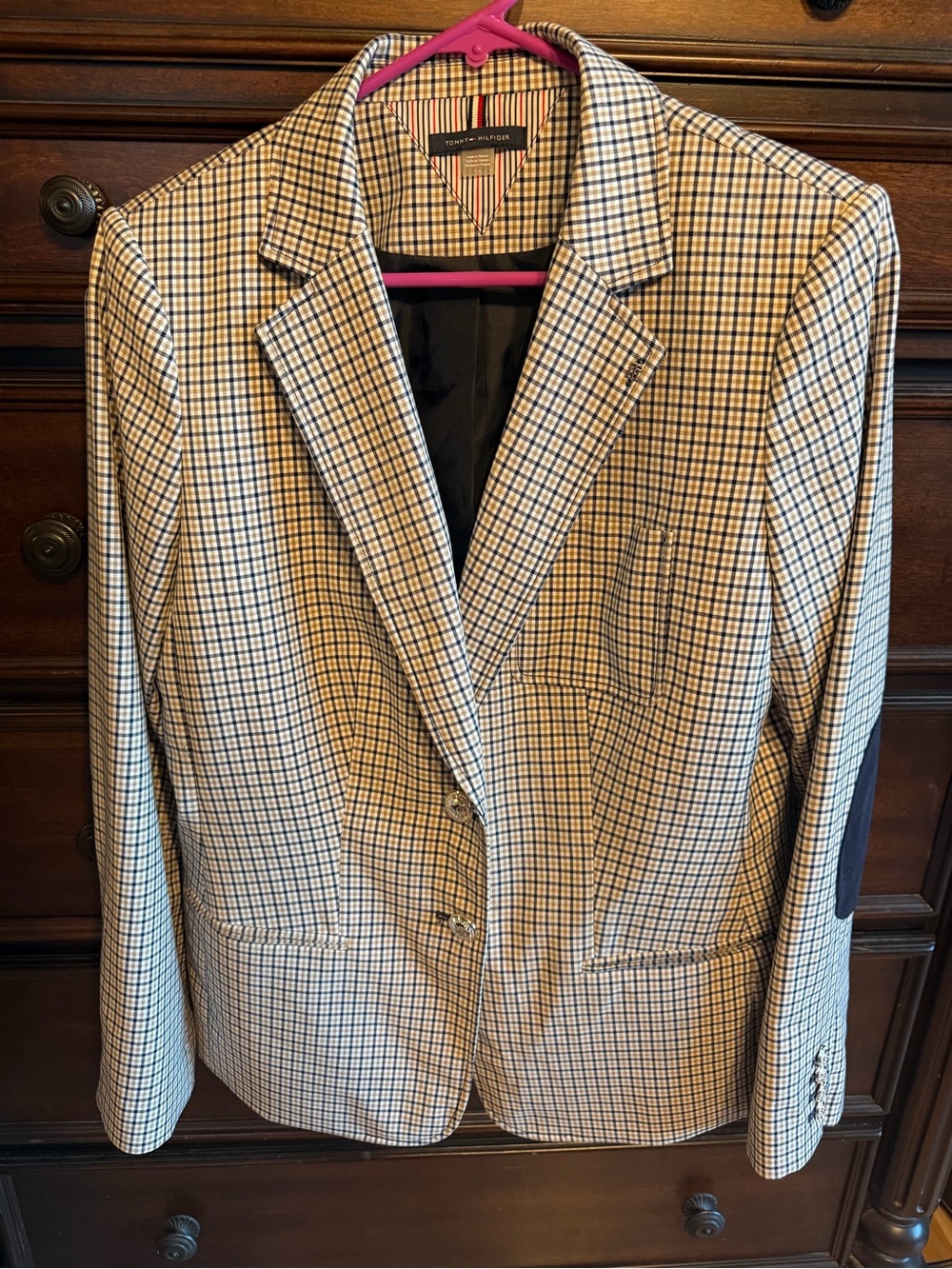 Tommy Hilfiger Women’s Beige and Navy Checked Sport Coat